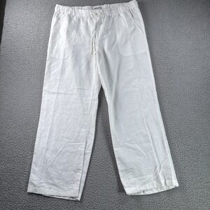 Merona Pants Womens L White Wide Leg Linen Blend Pockets Pull On Drawstring